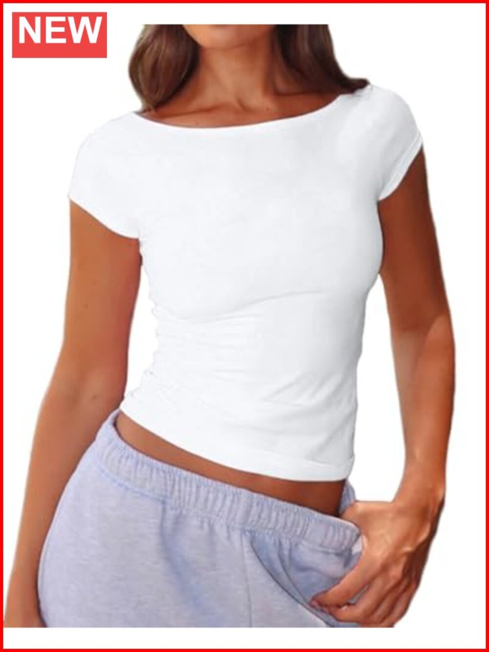 Women's Boat Neck Short SleeveTee Cotton Slim Fit Casual Top